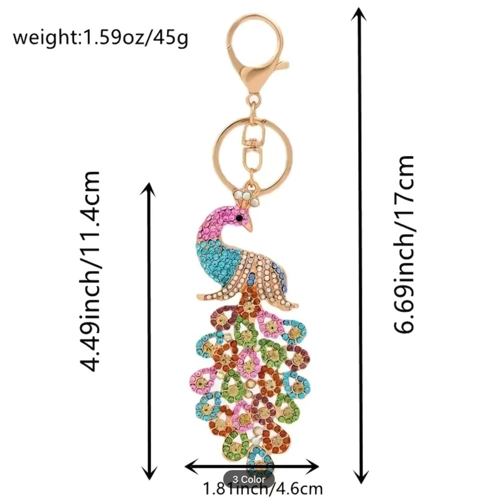💘NWT-Beautiful Multi Colored Rhinestone Peacock Purse/Keychain💘 - Picture 5 of 5